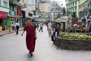 Monk walking down Gangtok high street