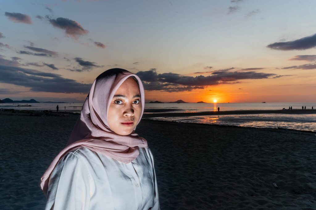 Portrait of a woman at sunset Komodo National Park